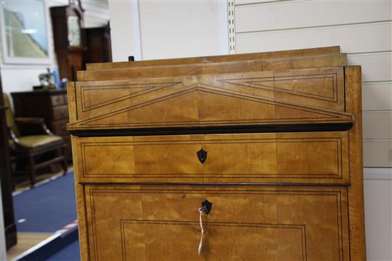 A Biedermier satinbirch secretaire abbatant, W.2ft 11.5in.